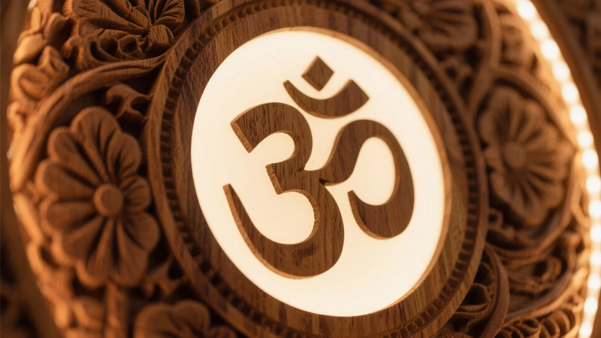 Carved Wood Panel with Backlit Aum