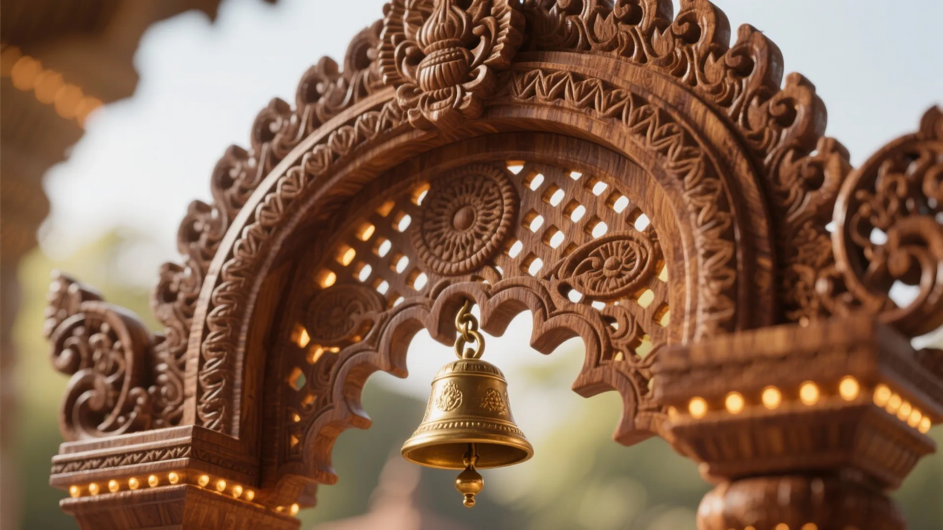 Carved Teak Shrine with Gopuram Crown