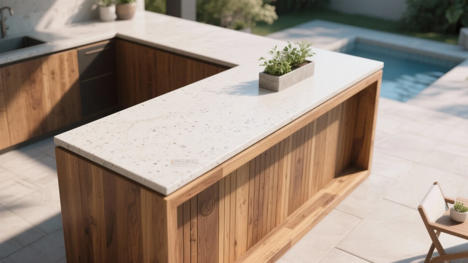 2. Teak-Framed Counter with Composite Top