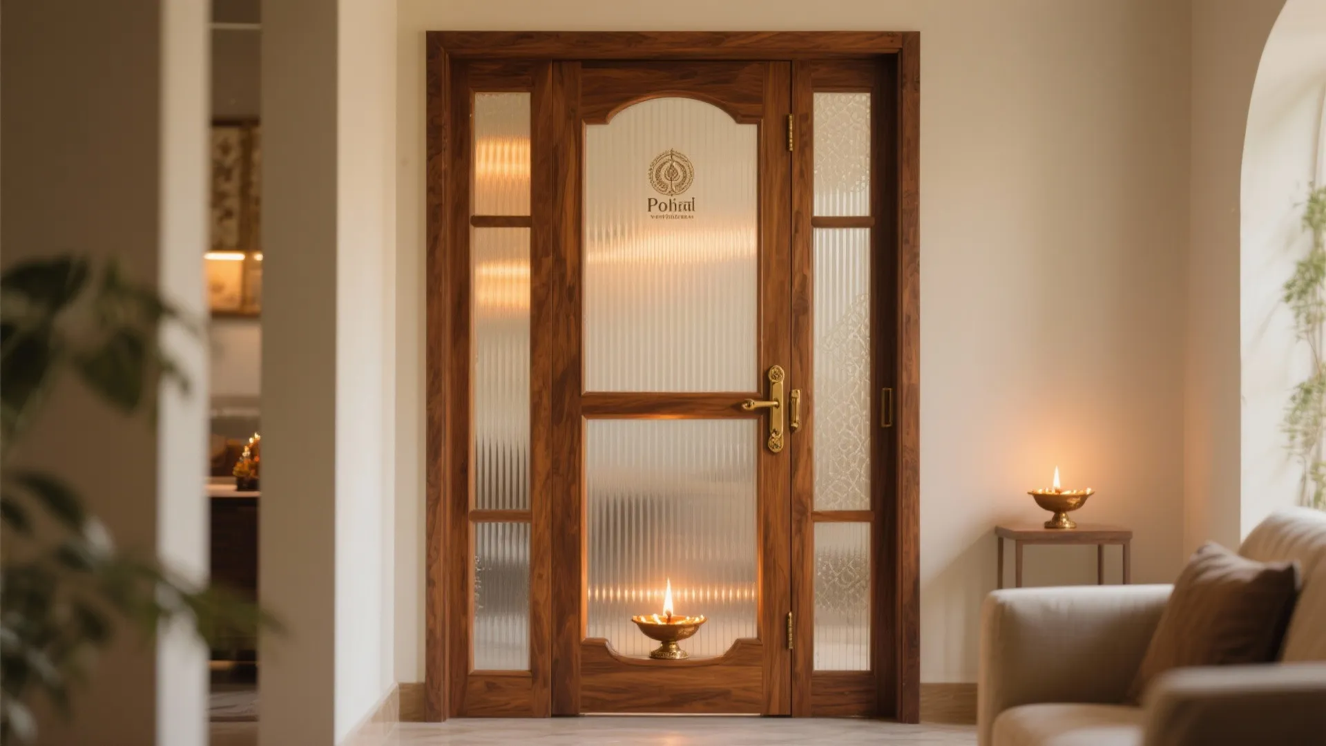 Teak Frame With Etched or Fluted Glass