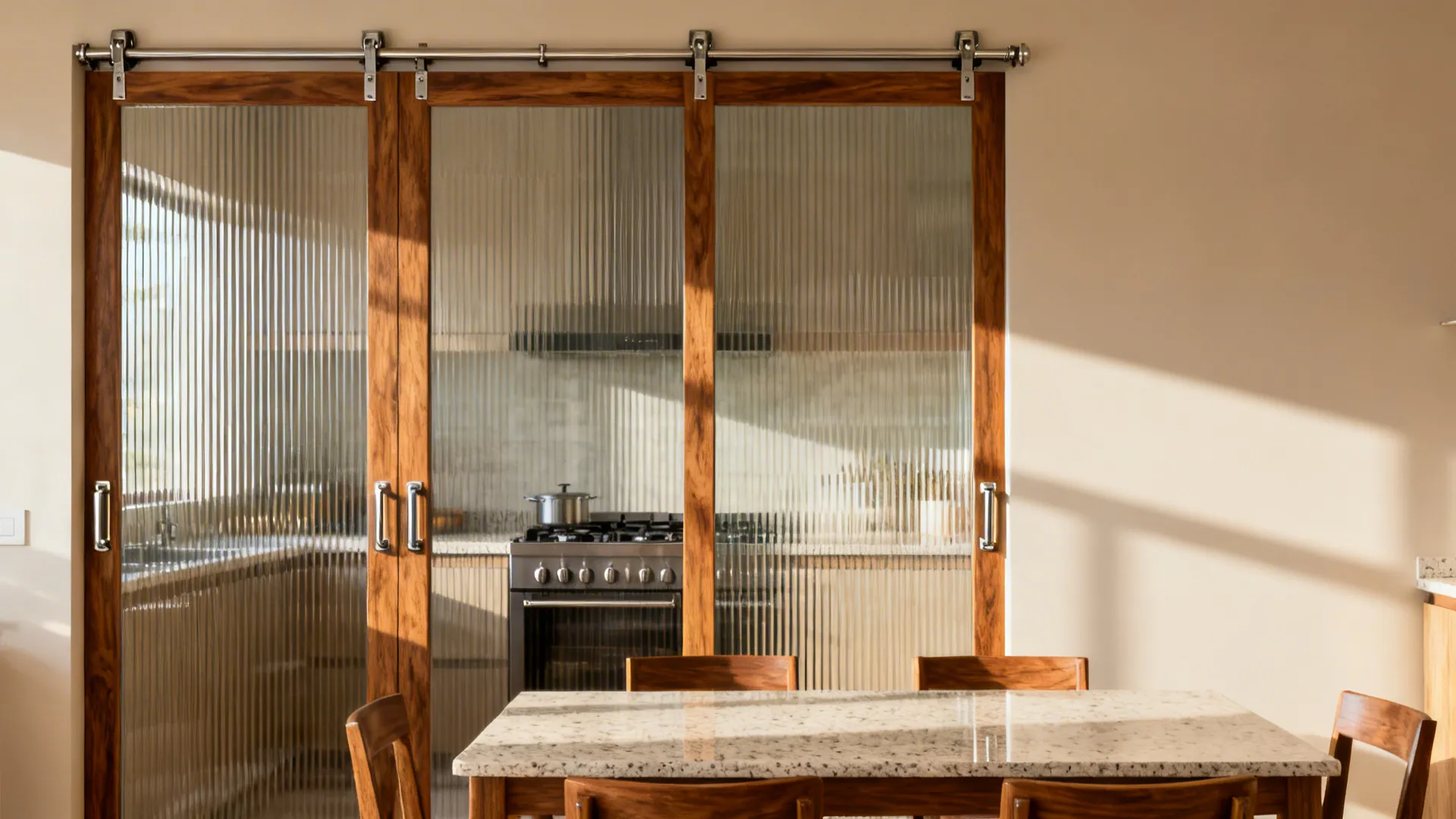 Glass-and-Wood Half Partition with Sliding Panels