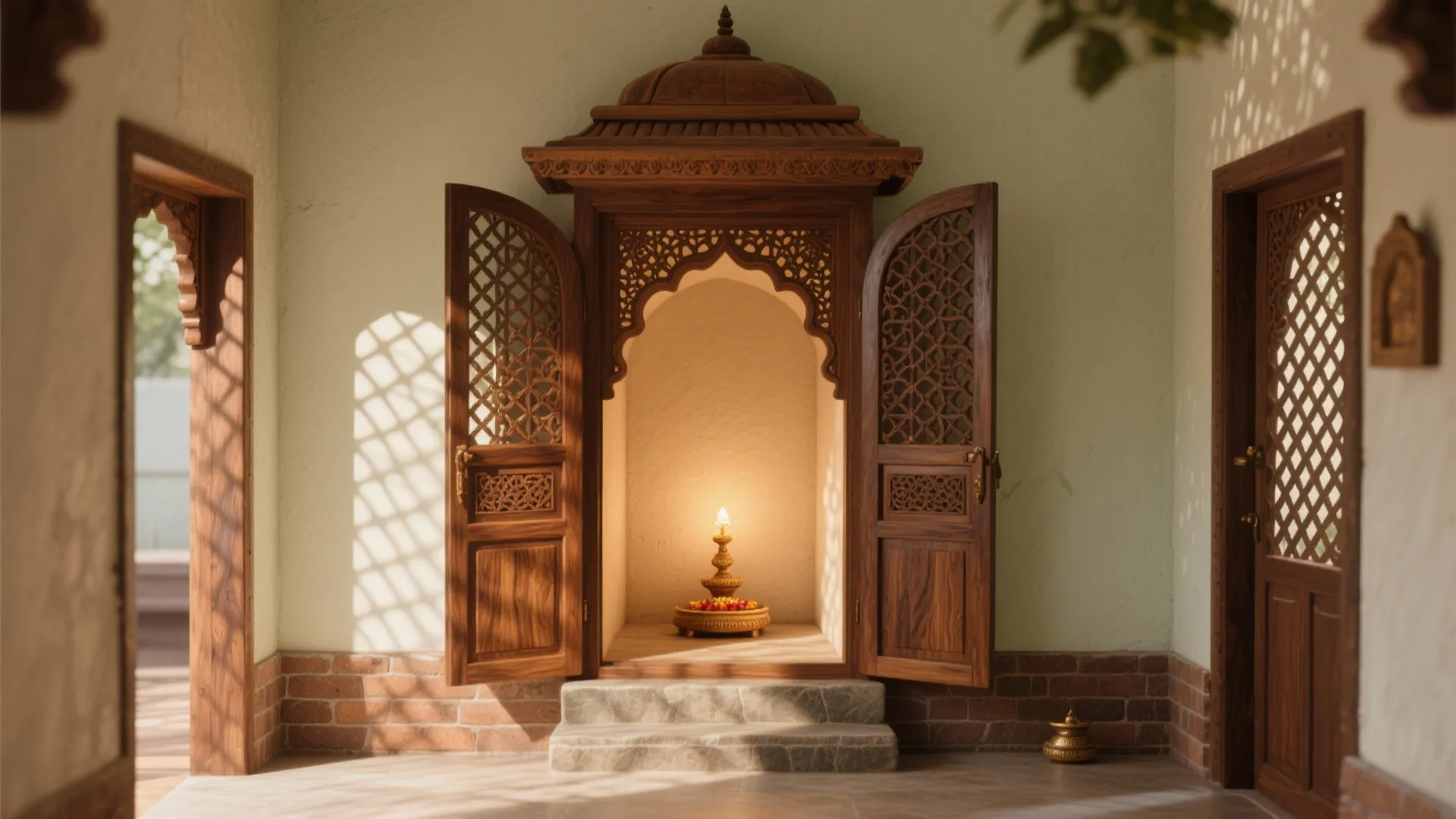 Carved Teak Jaali Doors and Temple Eaves