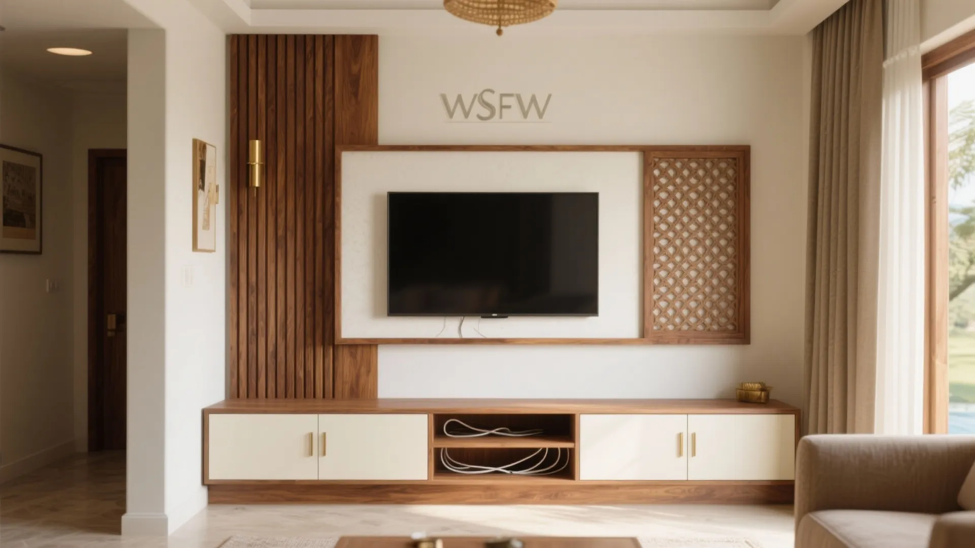 Minimal Teakwood Showcase with Jaali Accents