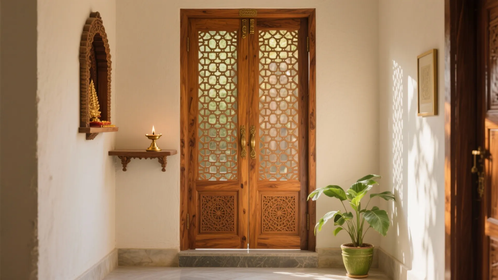 Intricate Teak Jaali Door