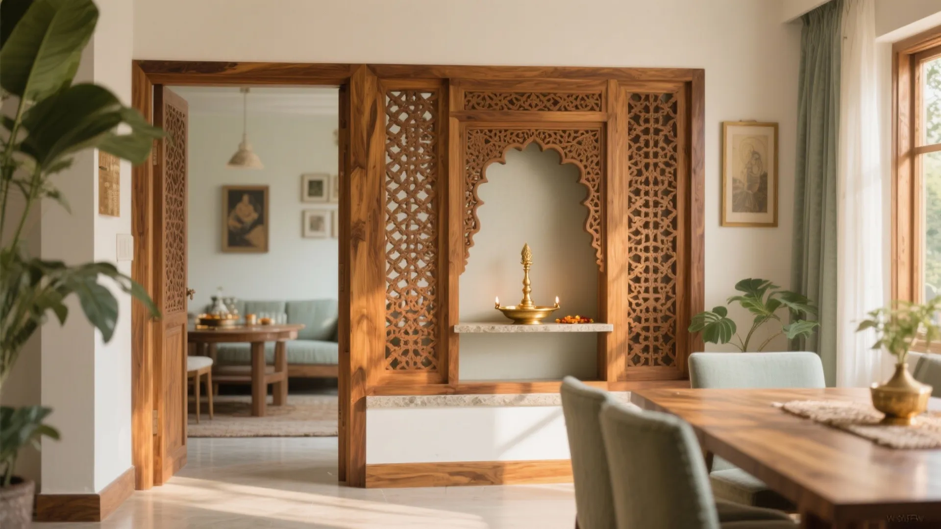 Teak Jali Partitions for Warmth and Acoustics