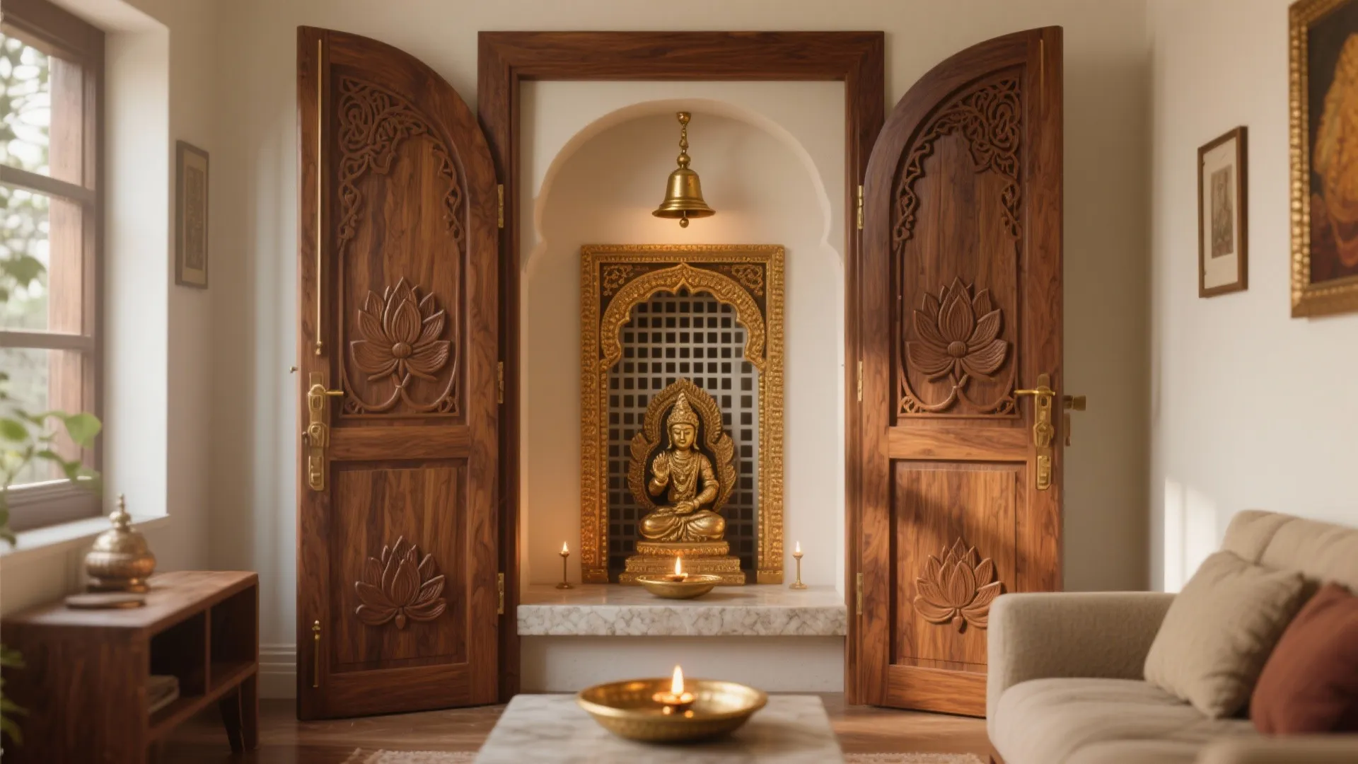 Hand-Carved Teak Mandir Doors and Jali Panels