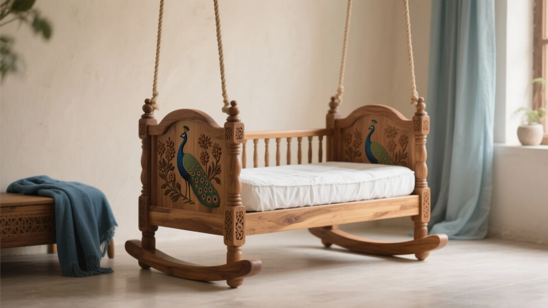 Handcrafted Wooden Jhula With Carved Motifs