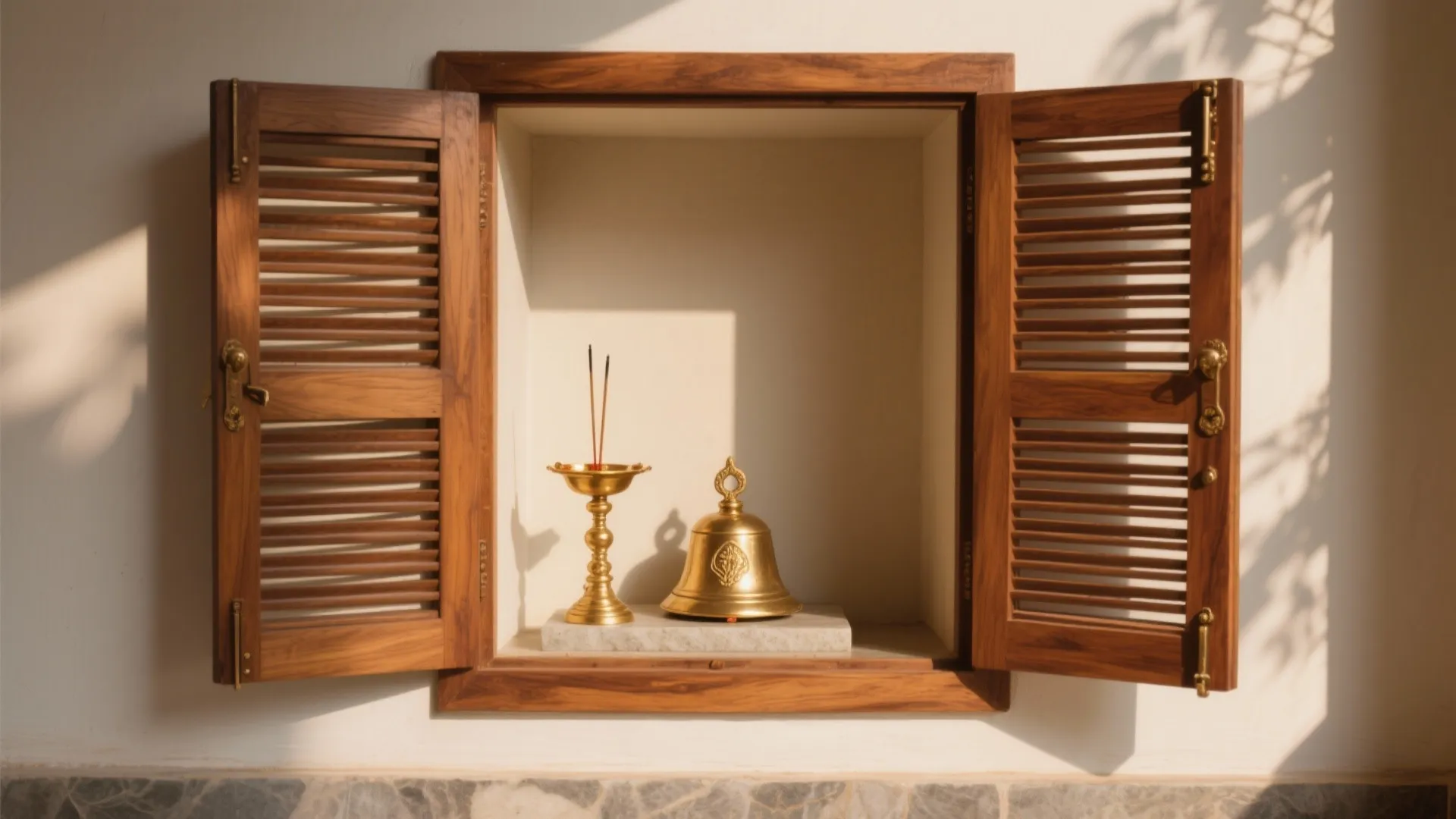 Carved Teak Sanctum with Lattice Doors