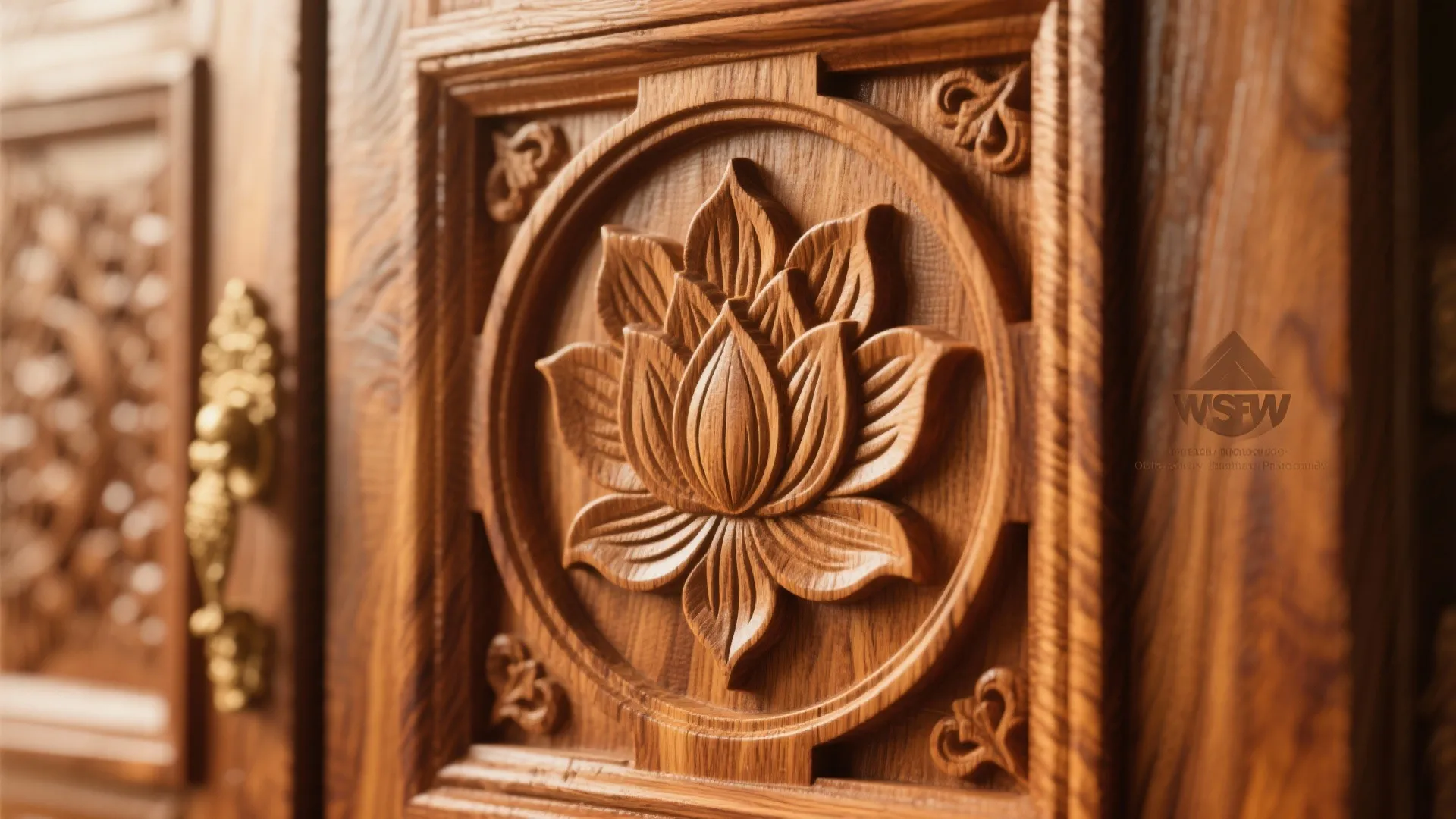 Carved Teak Doors with Sacred Motifs