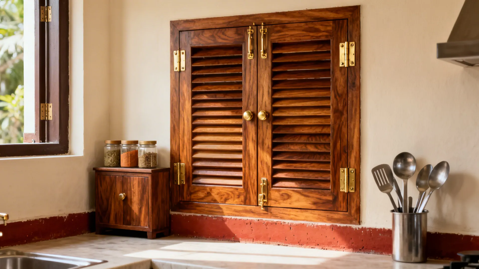 Teak Double Doors with Louvered Panels