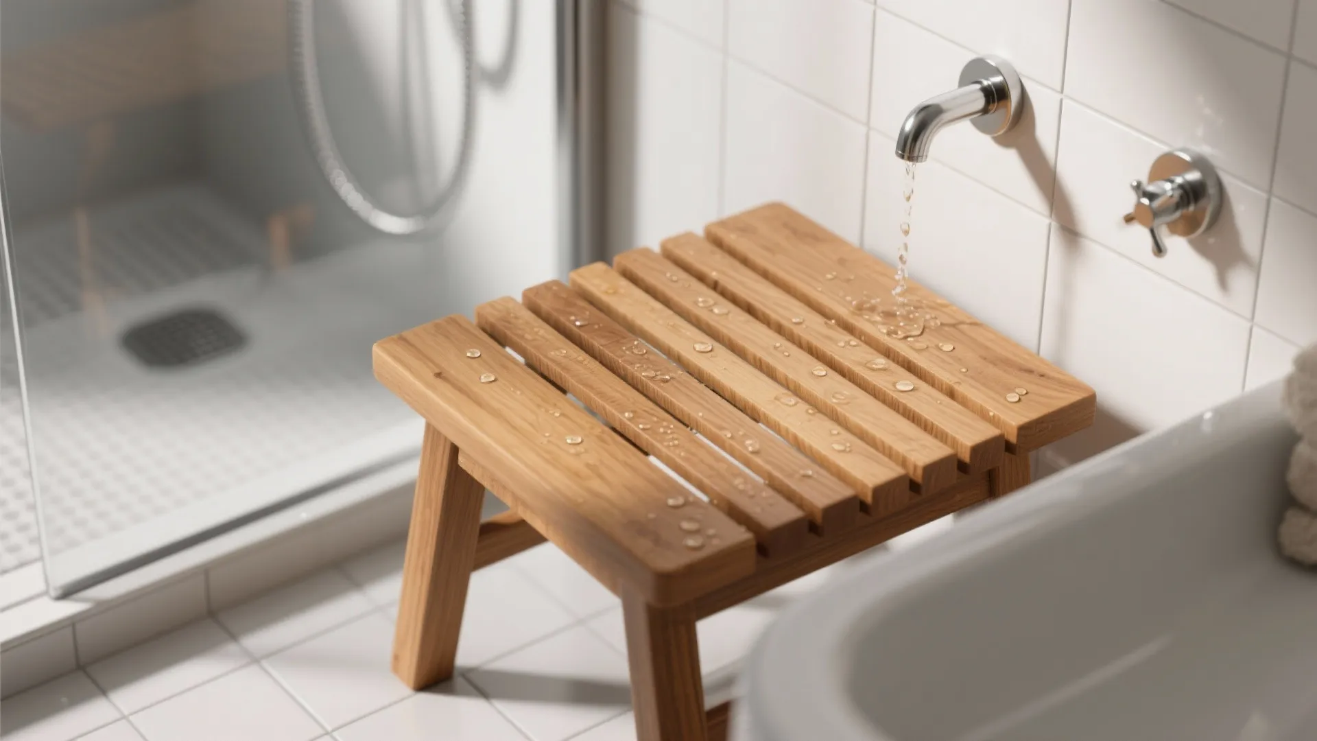 Teak-Slat Spa Stool