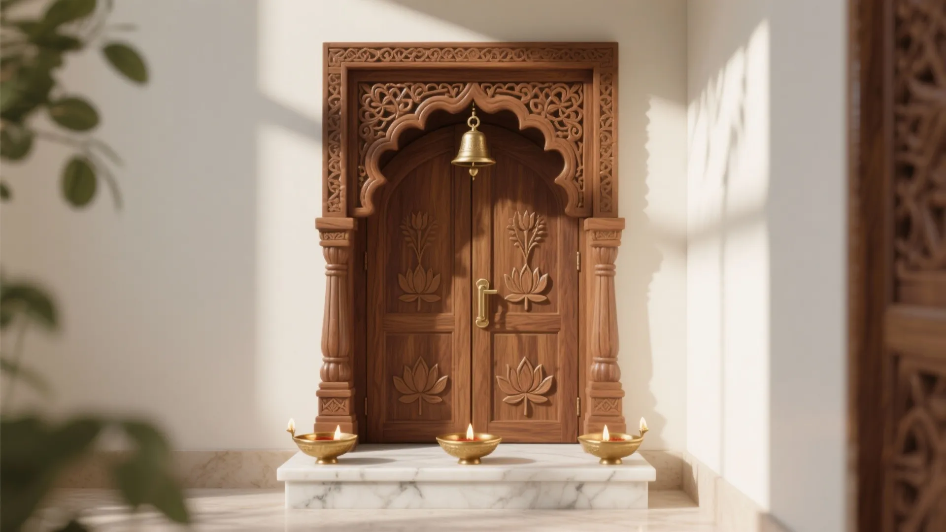 Carved Teak Temple Doors with Slim Frames