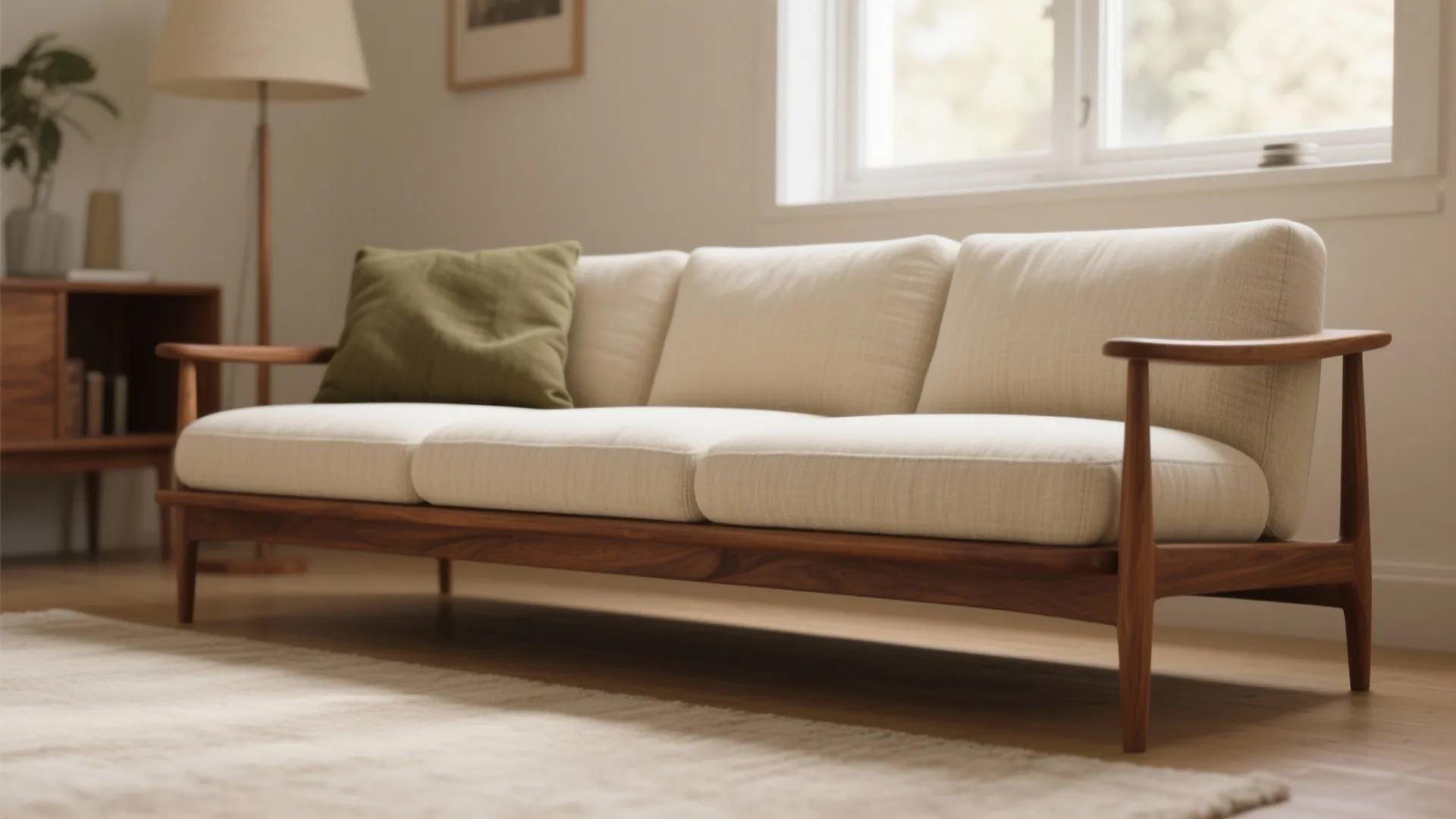 Idea 1: Slim teak frame with deep cushions