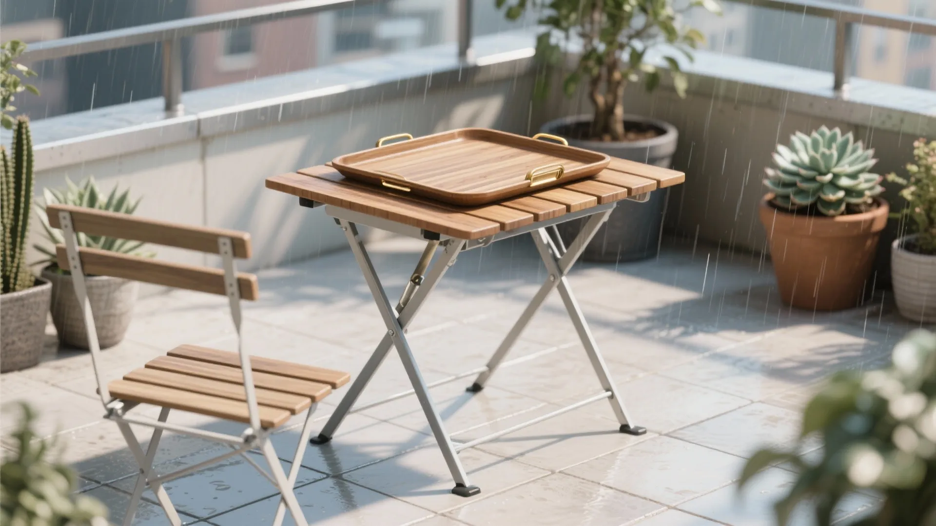 5. Outdoor Teak Tray Table with Collapsible Legs