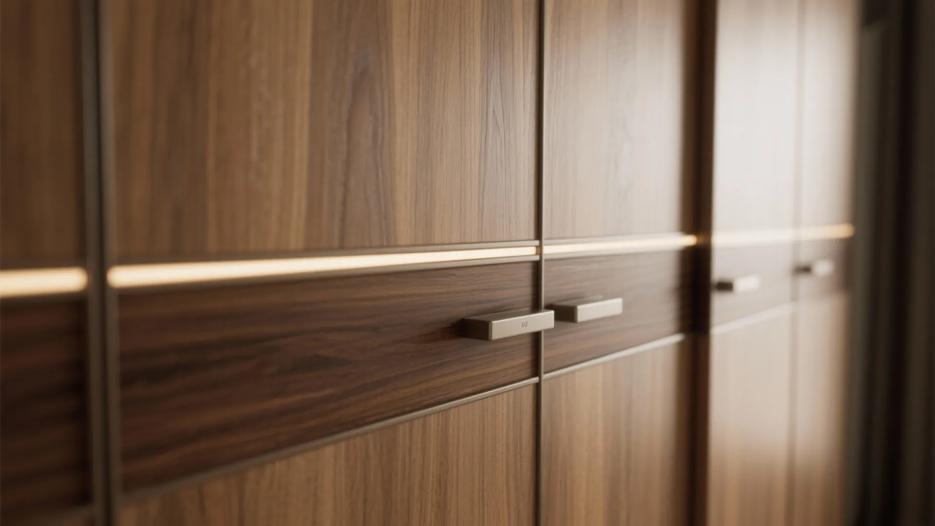 Bedroom Storage Walls with Warm Wood Accents