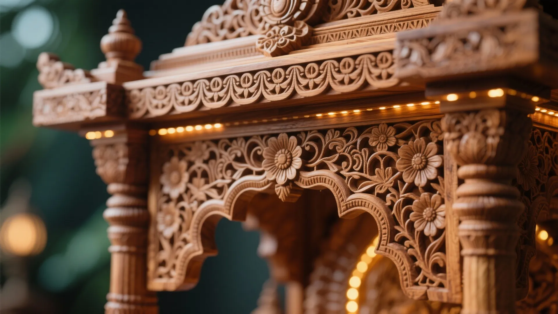 Intricate Teak Wood Mandapam