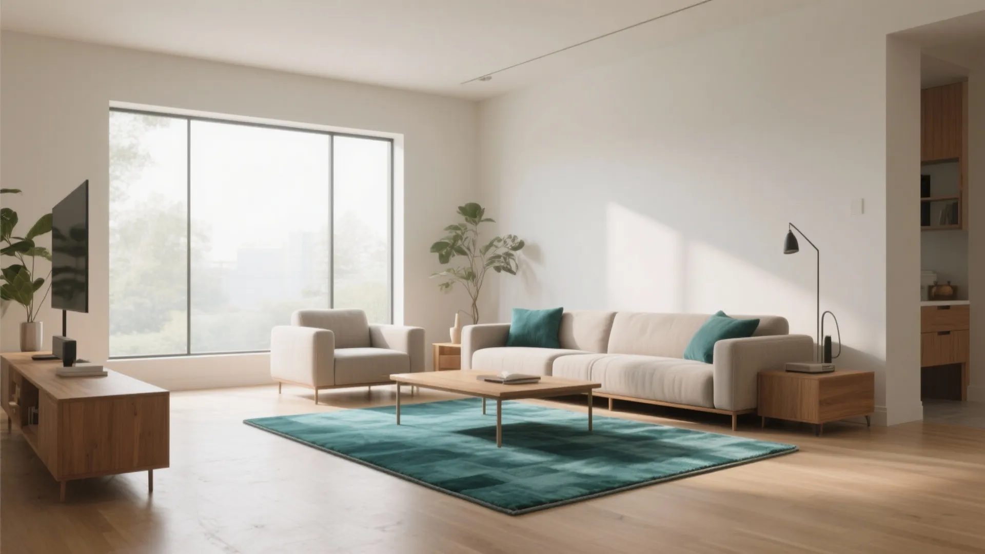 6. Teal Area Rug as a Centerpiece