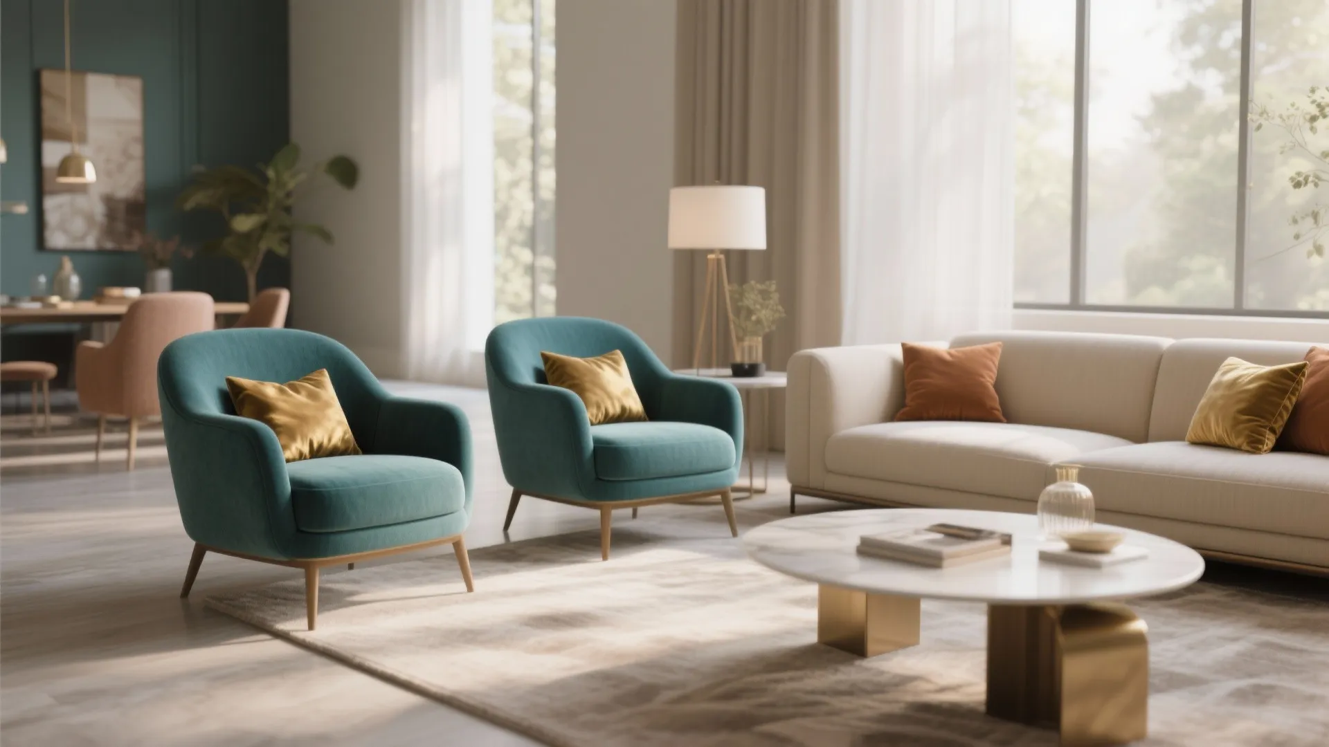 8. Teal Armchairs for Contrast