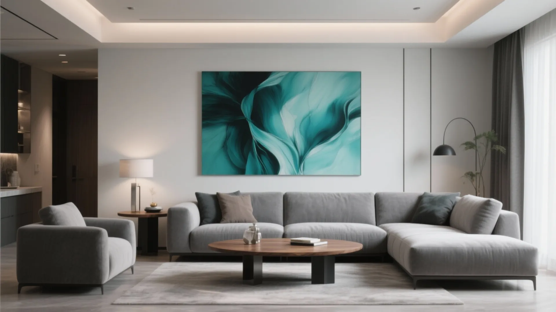 6. Teal Artwork on Grey Walls