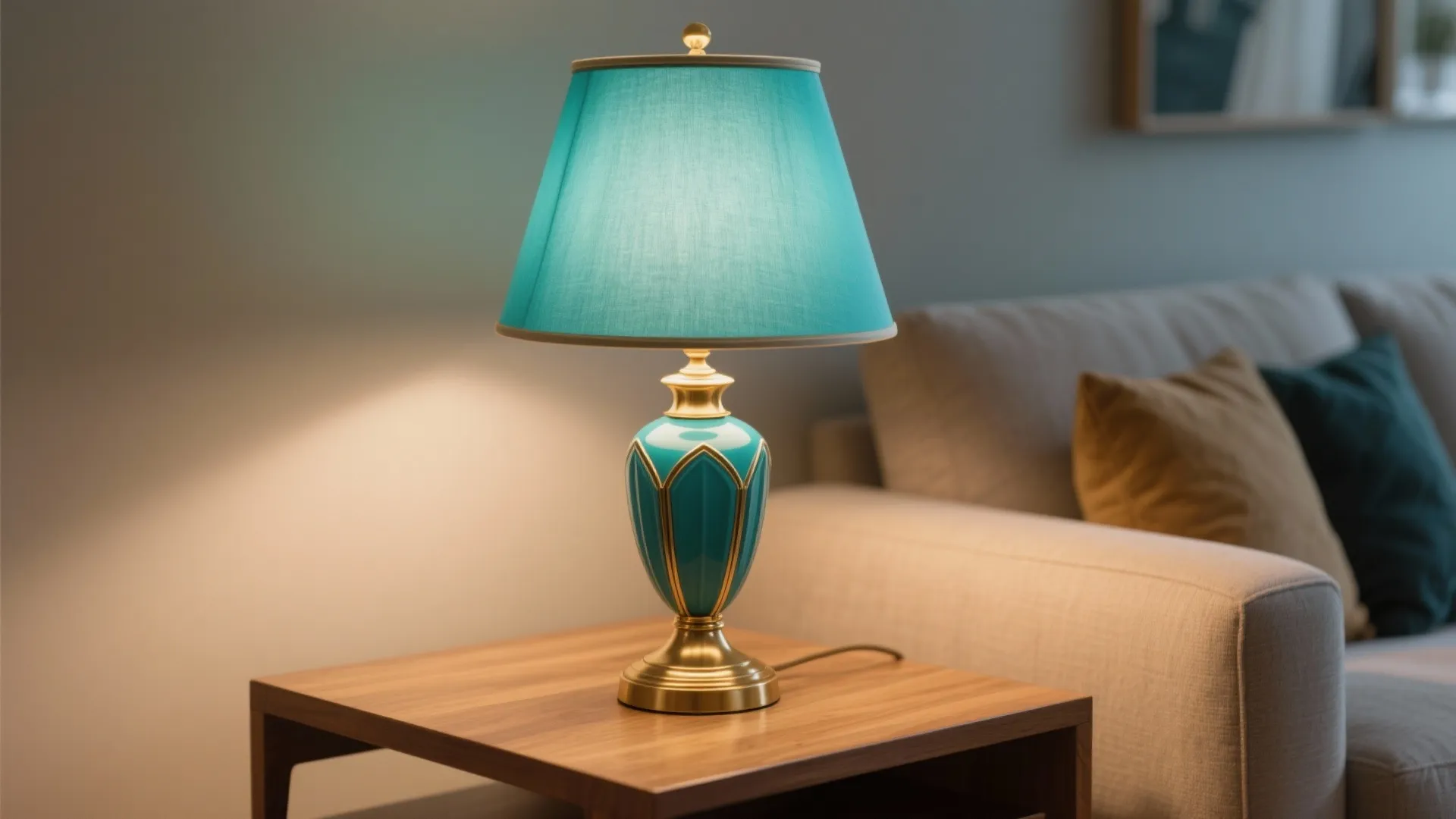 4. Teal and Brass Lighting Fixtures