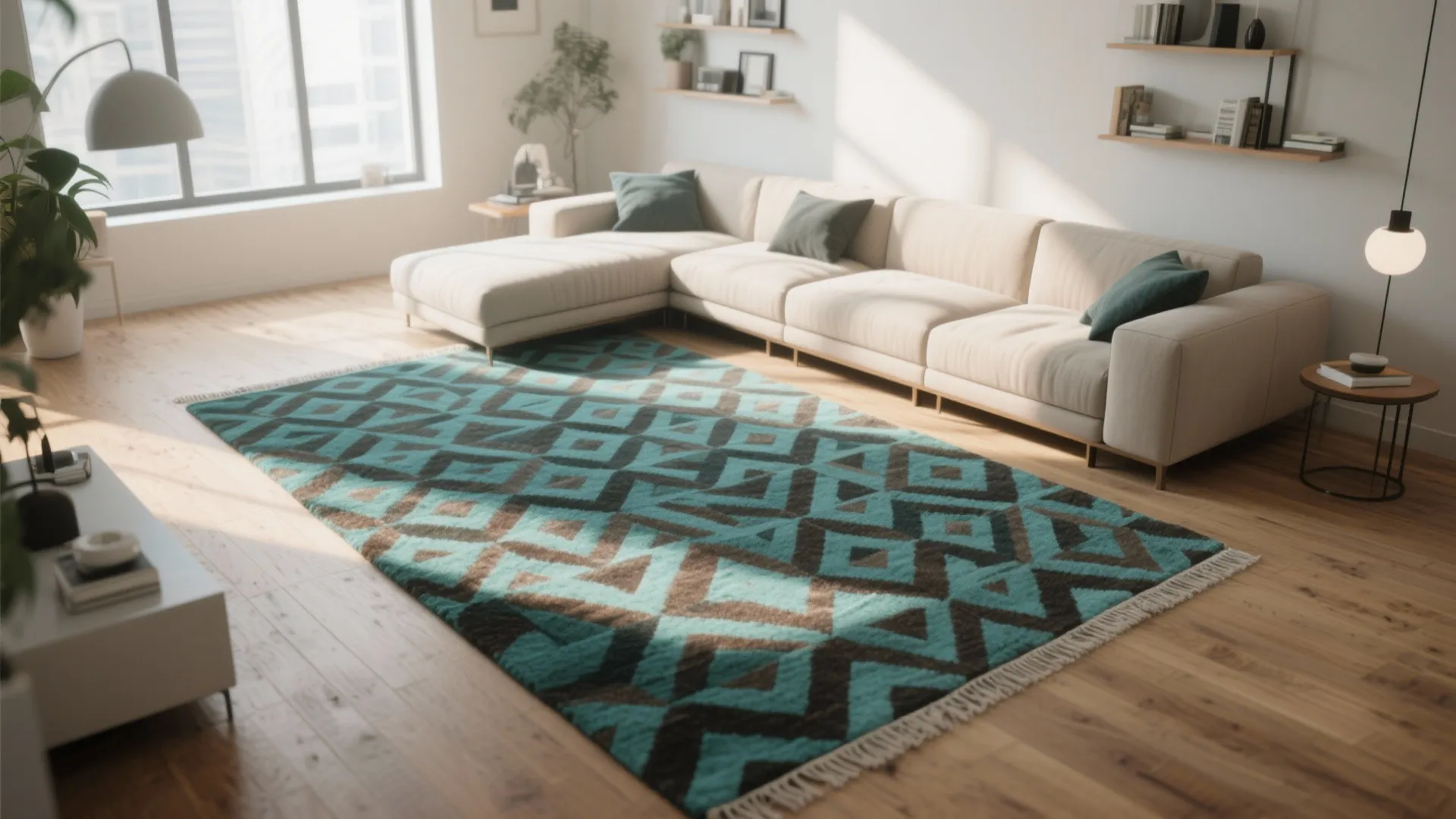 4. Teal and Brown Patterned Rug