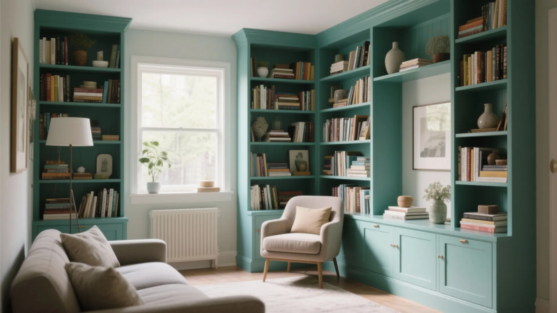 6. Teal Built-in Shelving