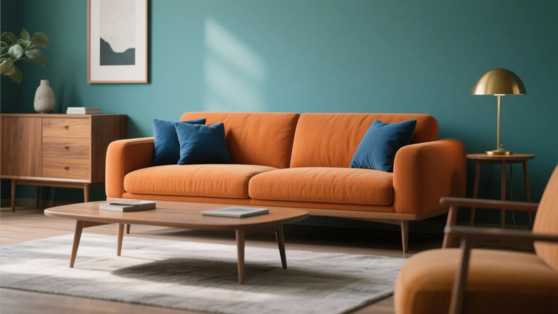 2. Muted teal or deep blue contrast