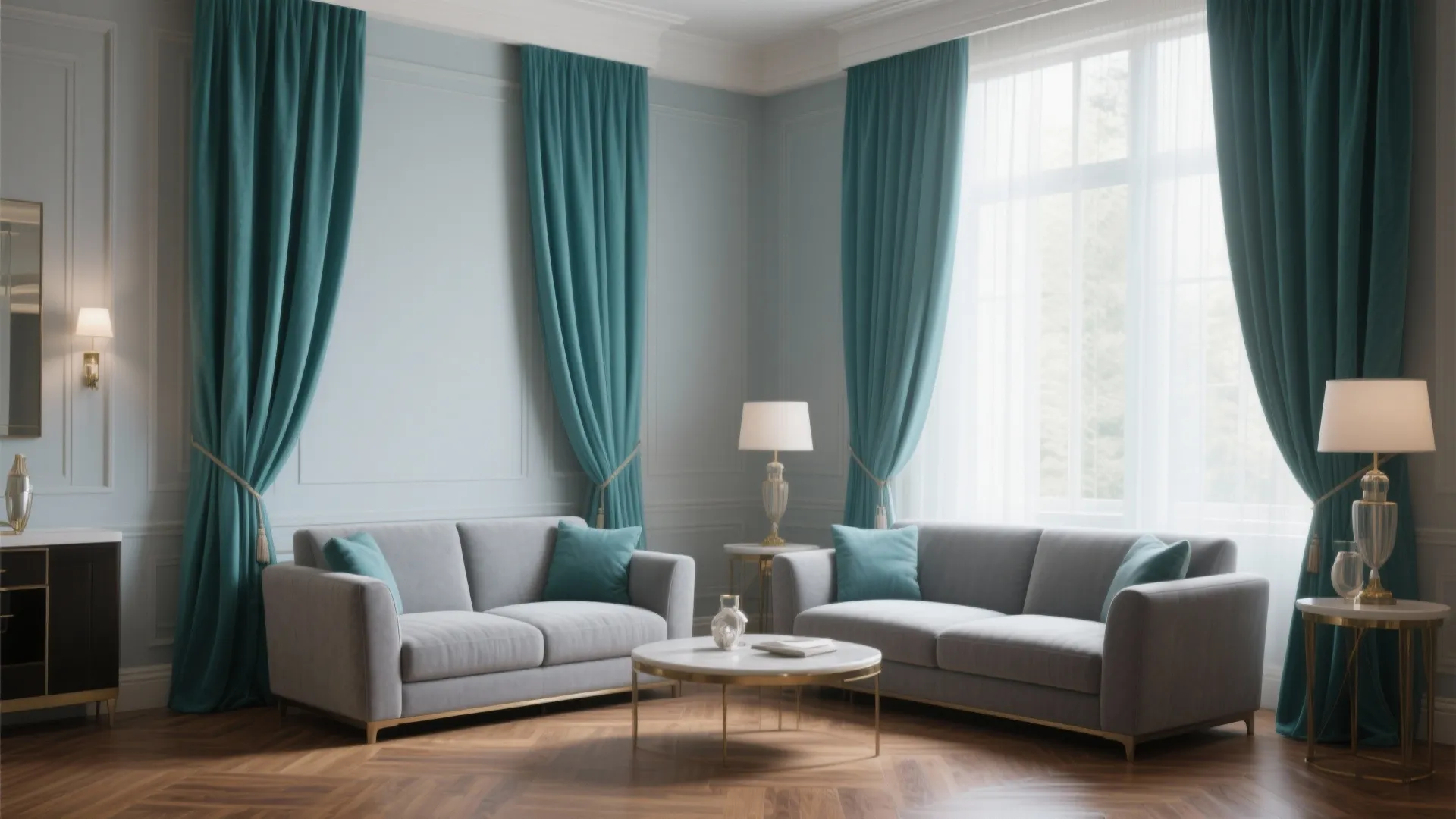 6. Teal Curtains with Grey Walls