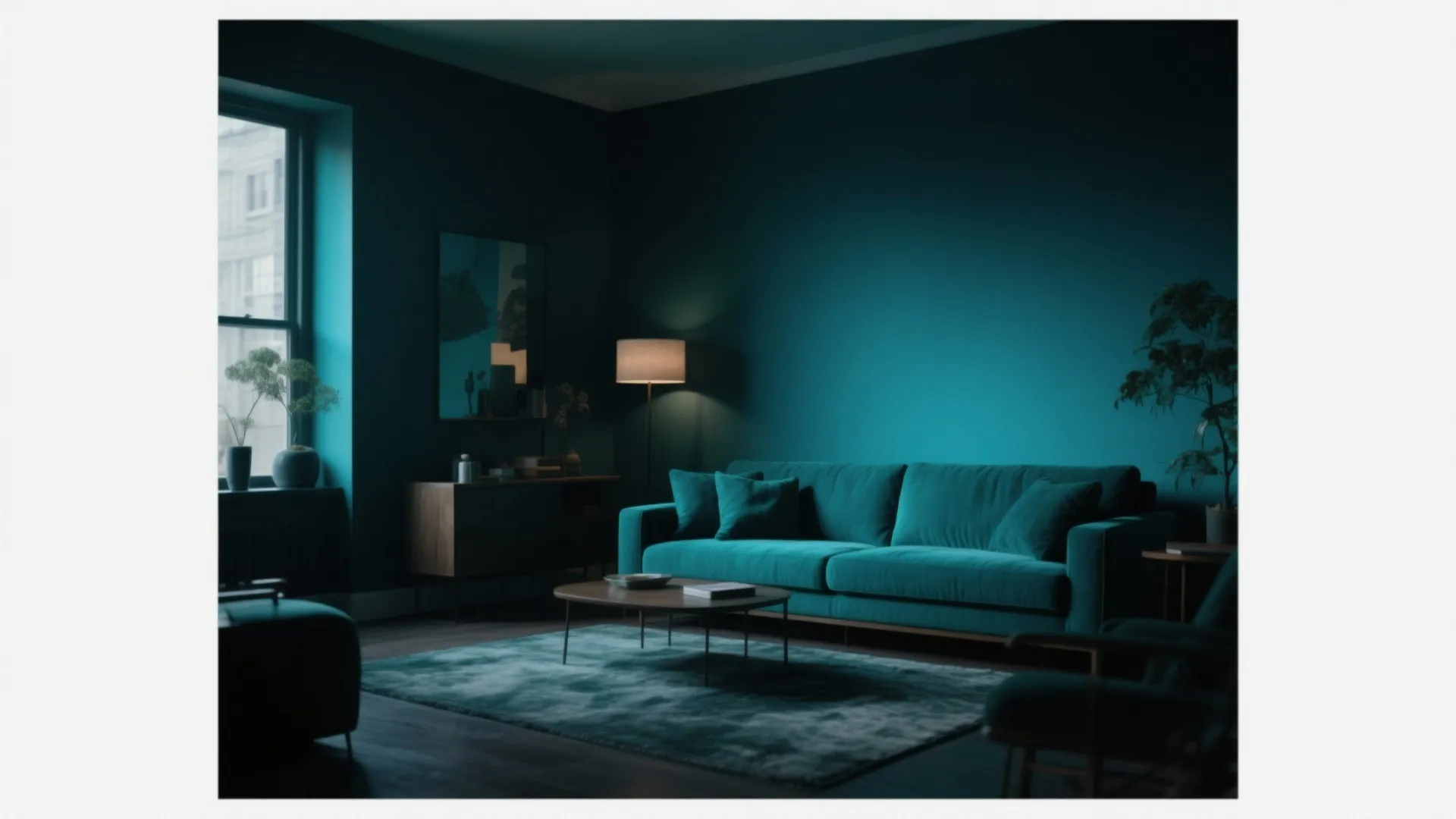9. Teal Sofa Against a Dark Wall