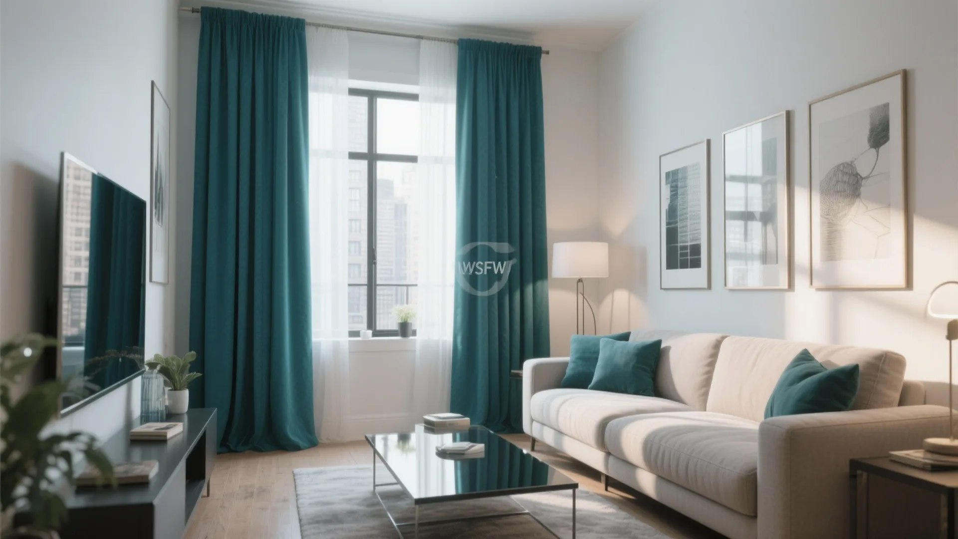 9. Teal Curtains for Height and Drama