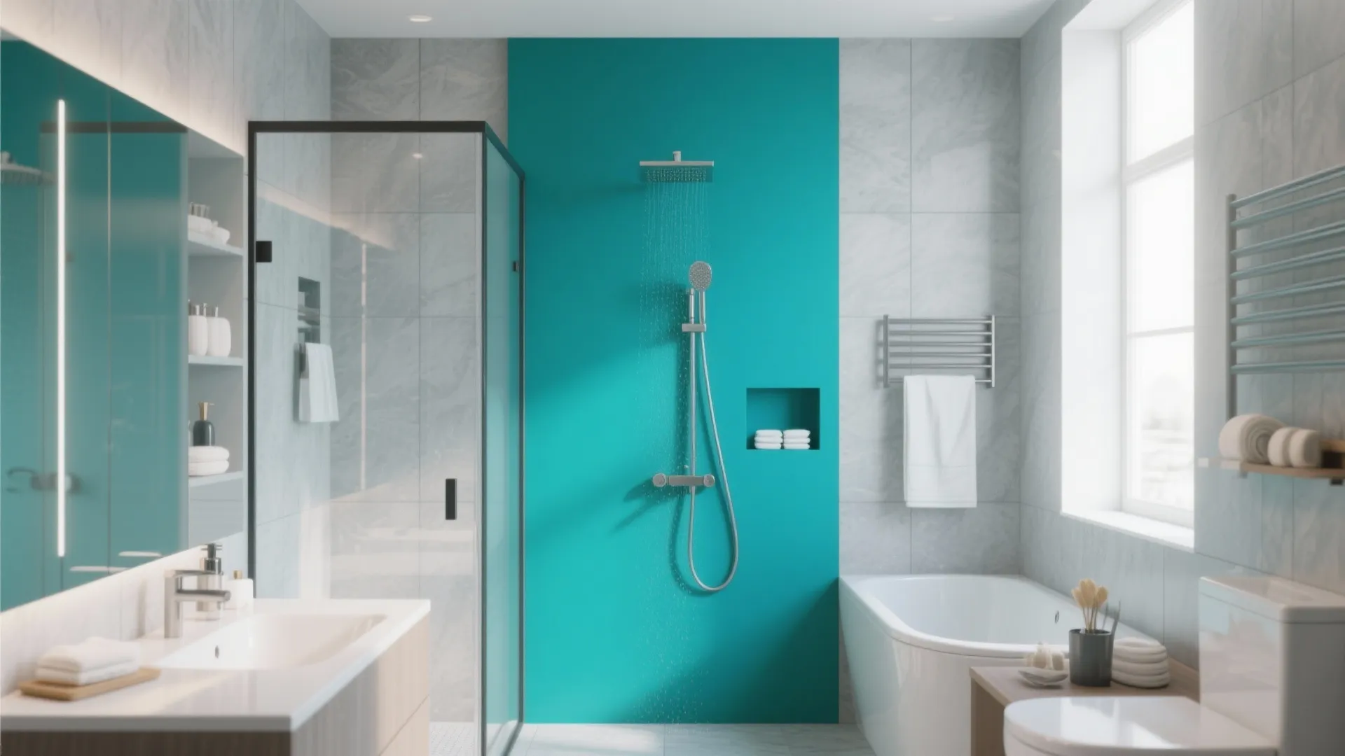 4. Teal Feature Wall in the Shower