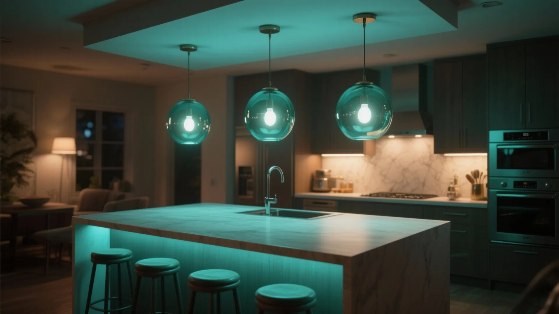 2. Glass teal globes for soft, ambient glow