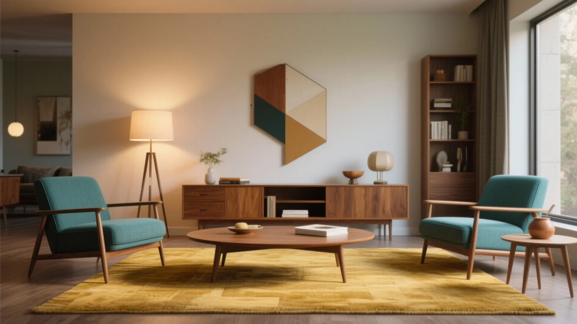 5. Mid-Century Modern Vibes with Teal and Goldenrod