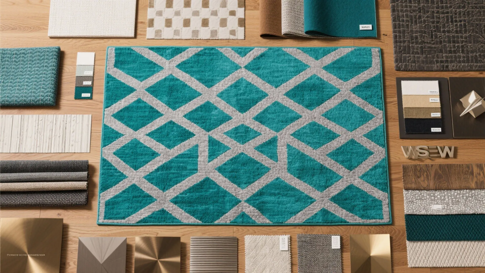 4. Teal and Grey Geometric Rug