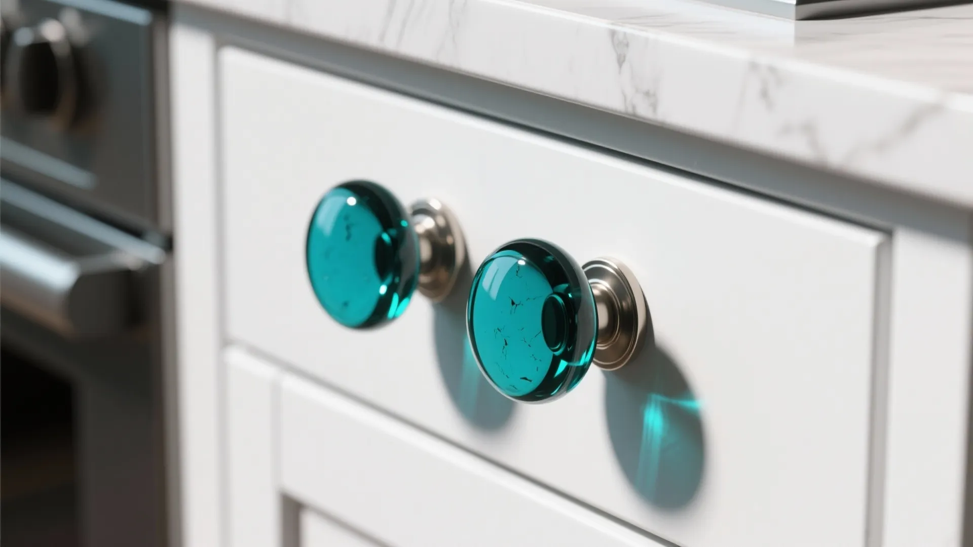 3. Colored glass knobs as accents