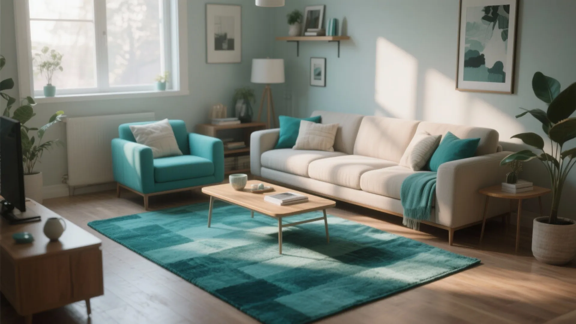 Teal Rug to Ground the Space