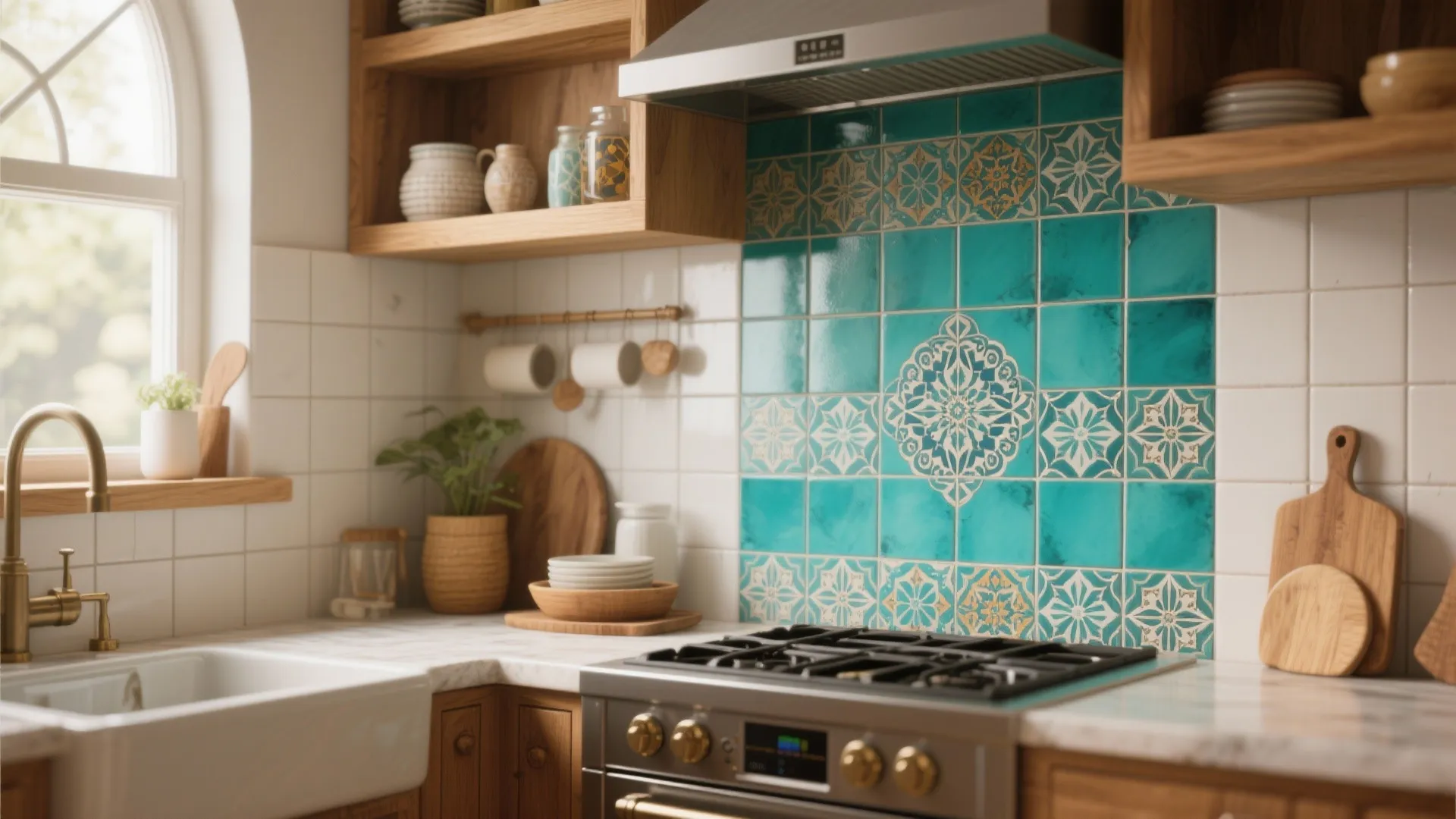 3. Patterned Moroccan Tiles in Teal