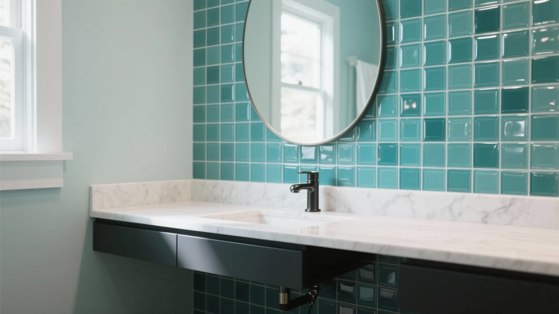 Glossy Teal Mosaics that Bounce Light