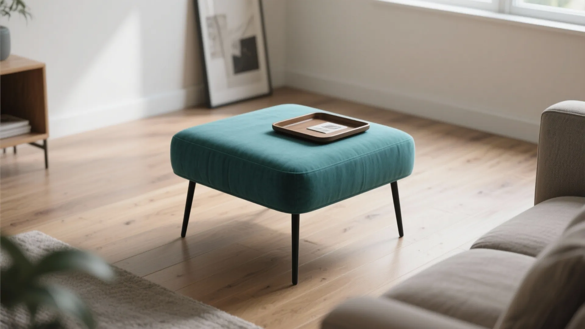7. Teal Ottoman with Black Legs