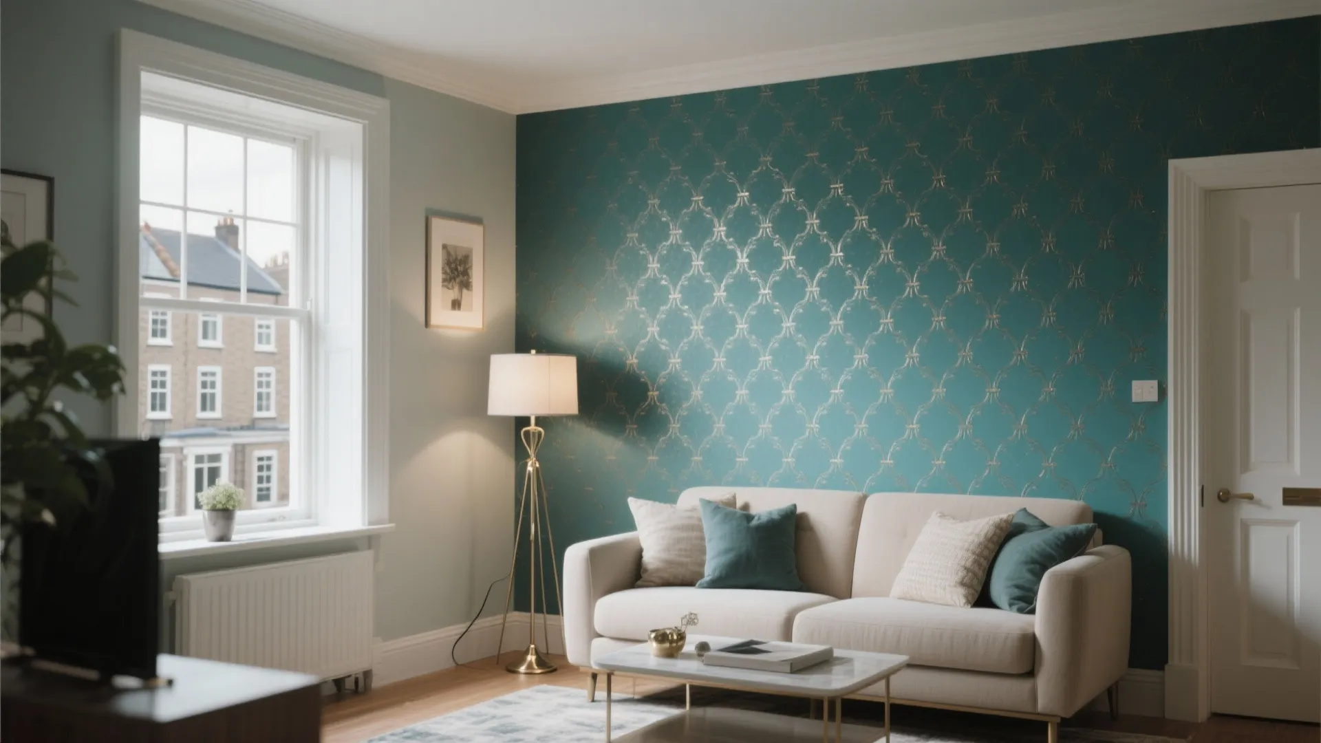 8. Teal Wallpaper with Subtle Pattern