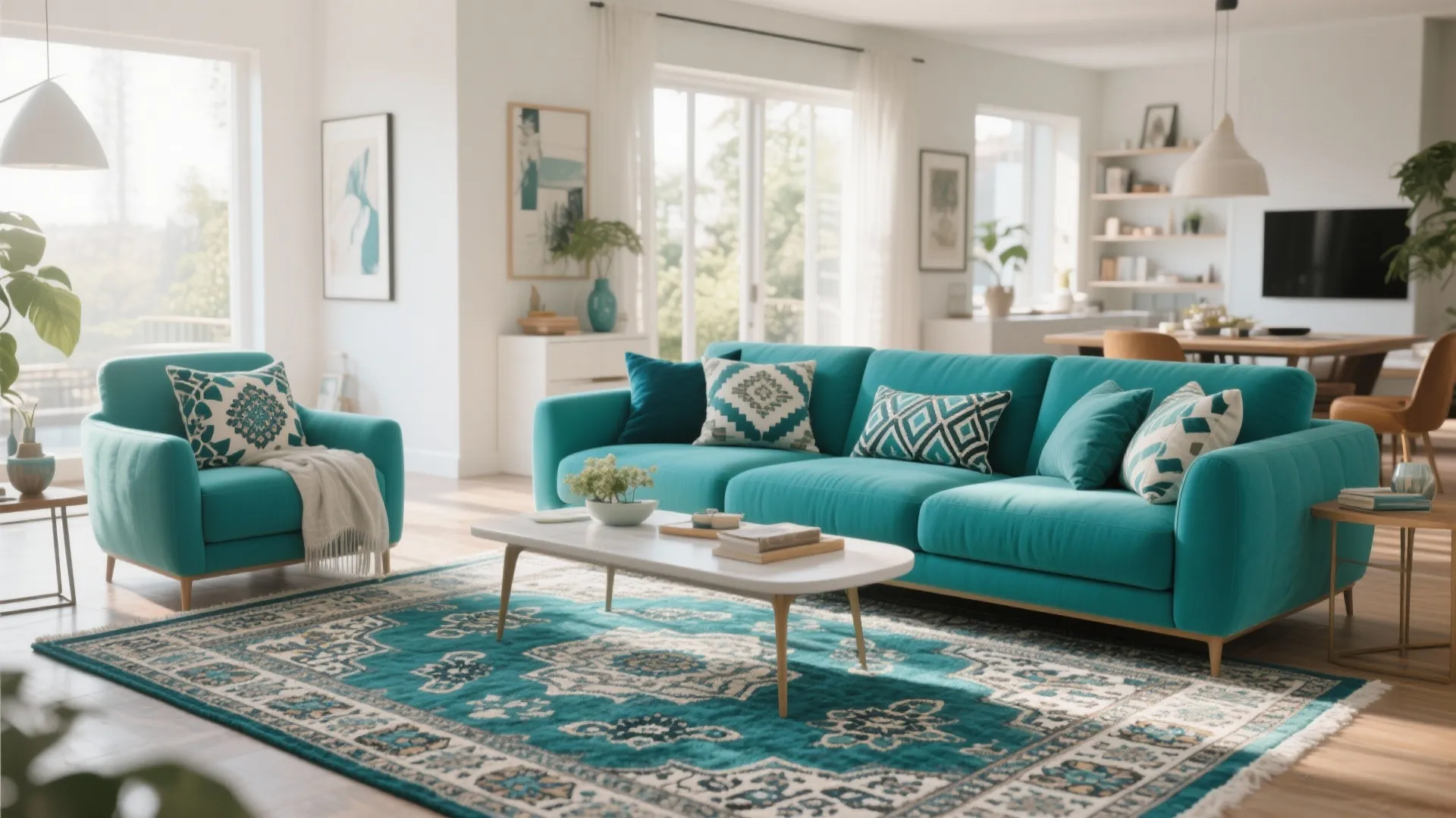 8. Teal with Bold Patterned Rugs