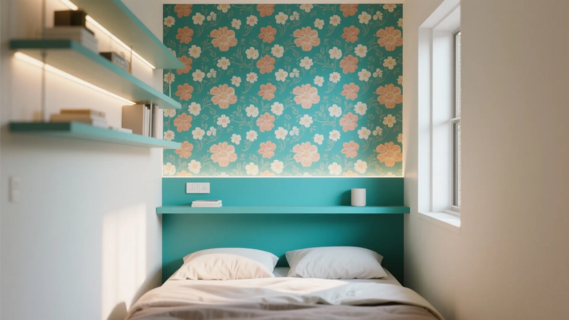 4. Teal with Patterned Wallpaper
