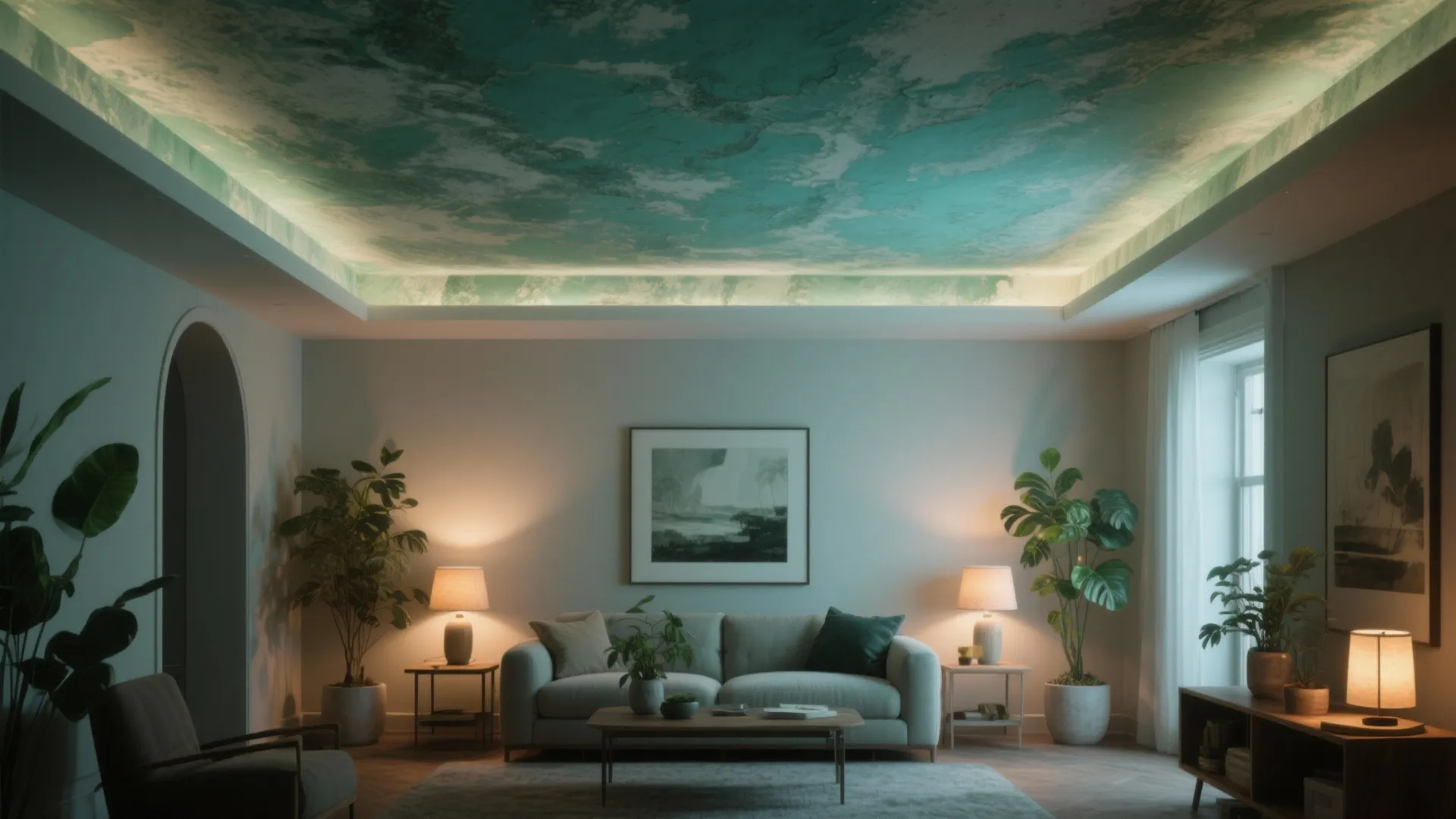 Statement ceiling with color or textured plaster
