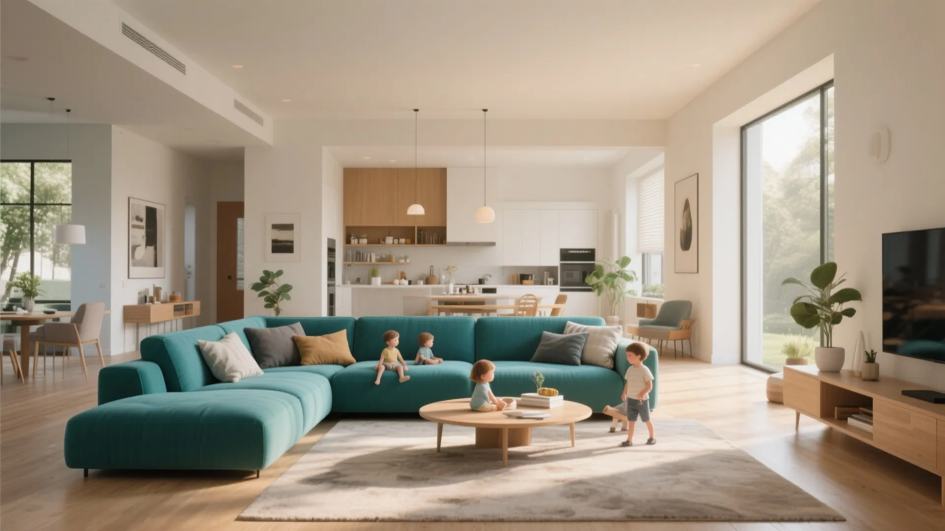 7. Teal Sectional for Family-Friendly Comfort