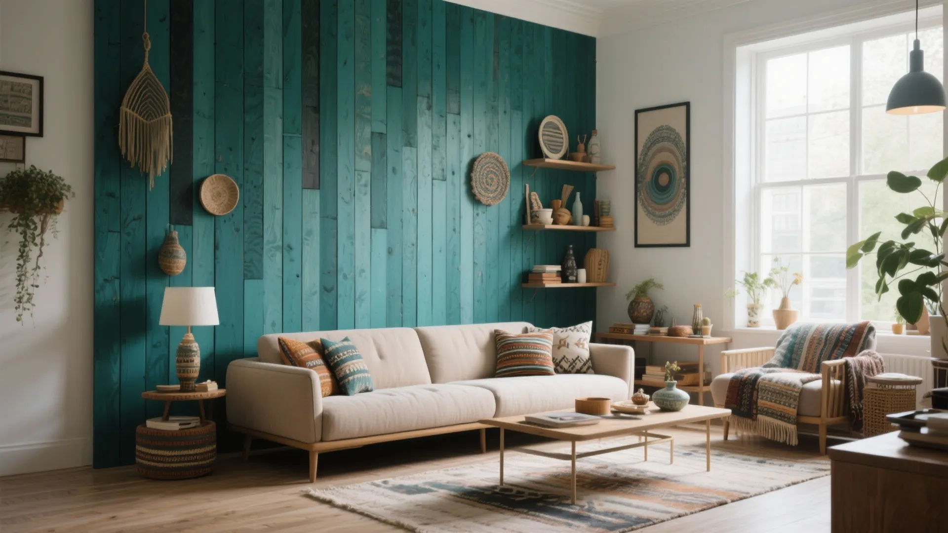 2. Painted Slat Wall for a Pop of Color