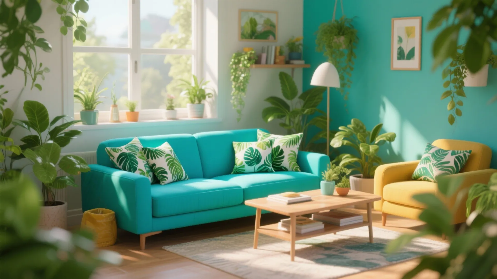 4. Blue Couch with Tropical Patterns