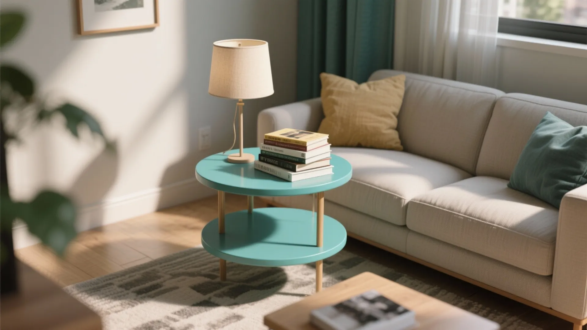 5. Multi-tiered round table in teal