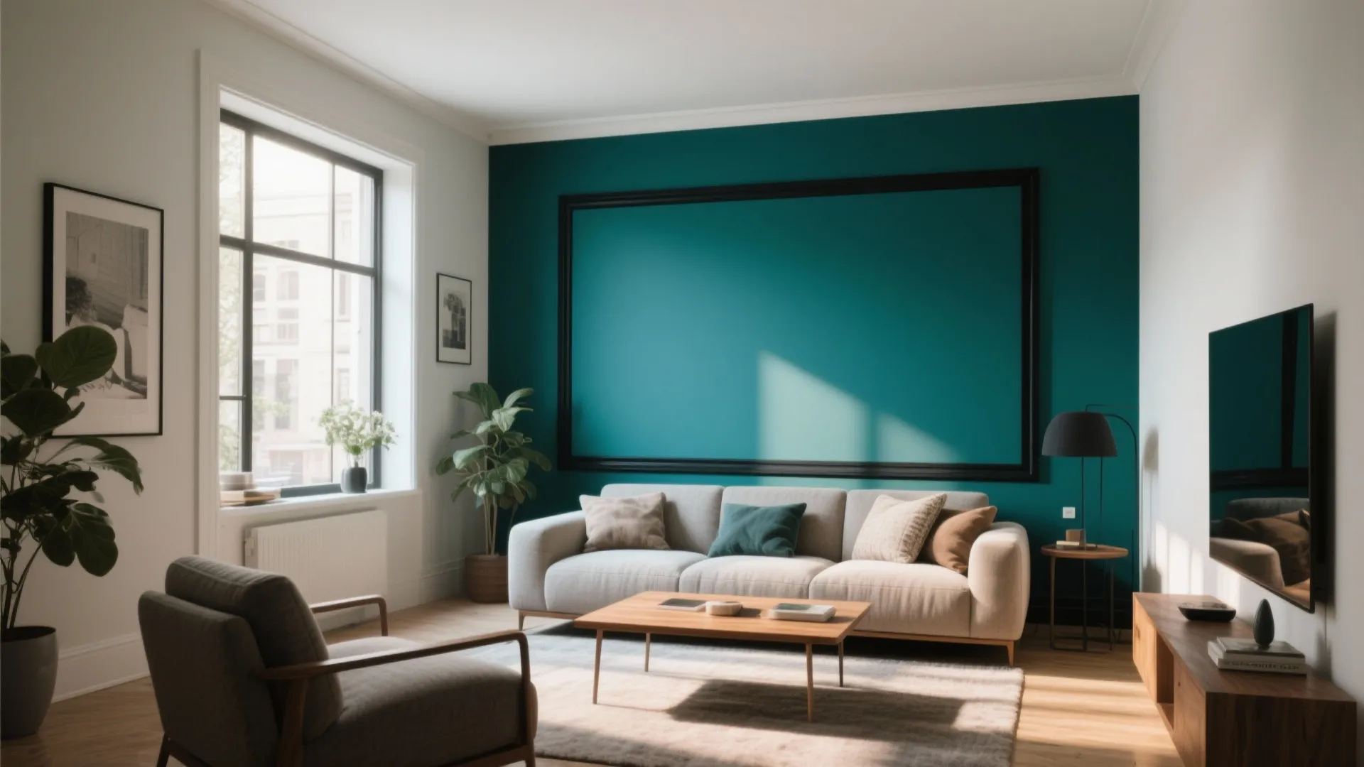 1. Teal Accent Wall with Black Trim