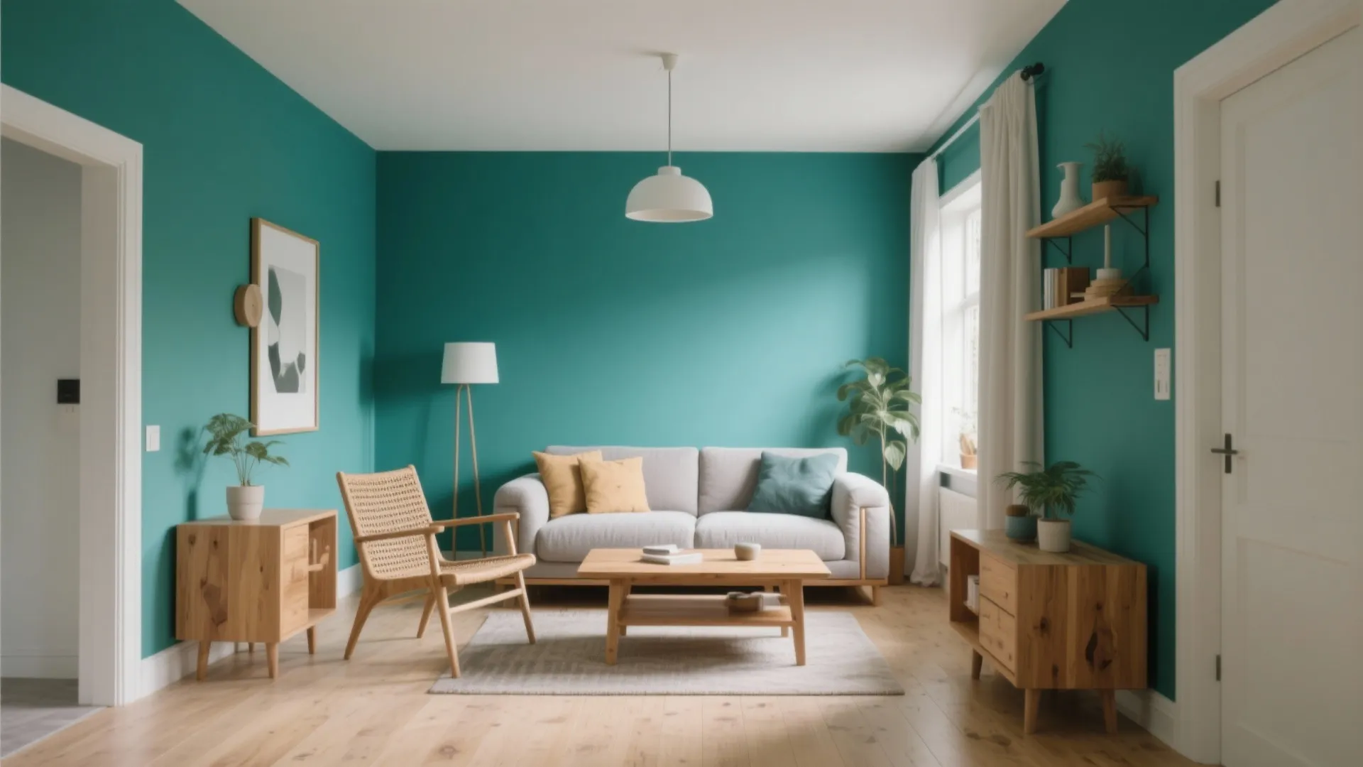 10. Teal with Natural Wood Accents