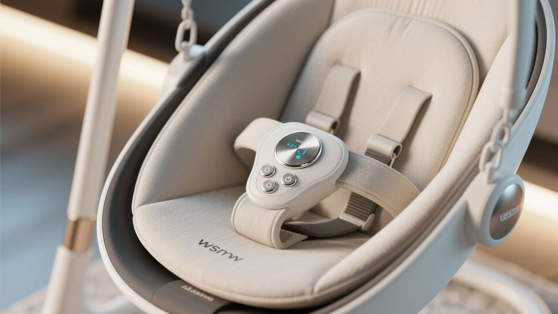 Close-up of tech controls on a compact modern baby swing